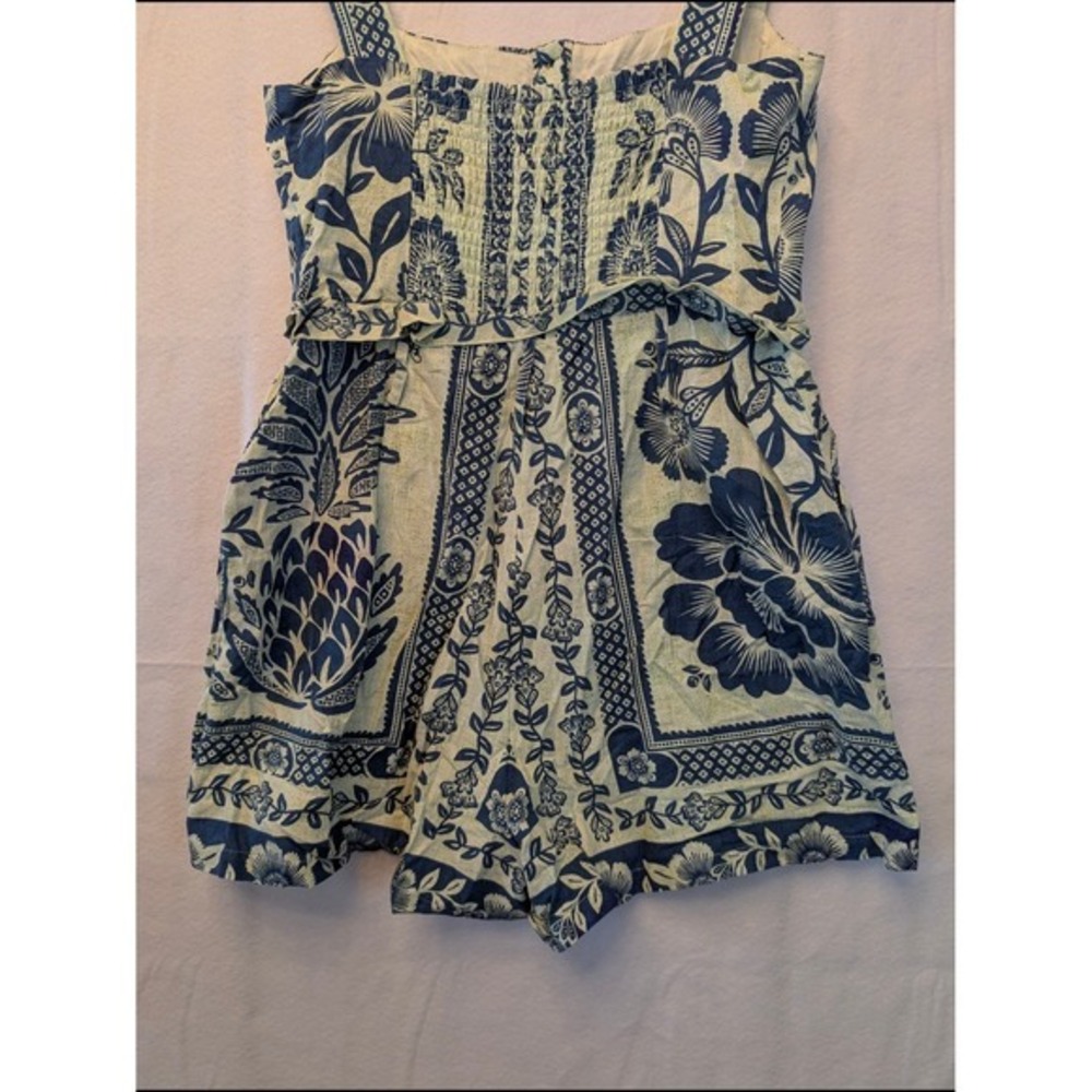 Farm Rio Blue Pineapple Floral Button Front Smocked Back Romper Small SN 300714 - Picture 10 of 14